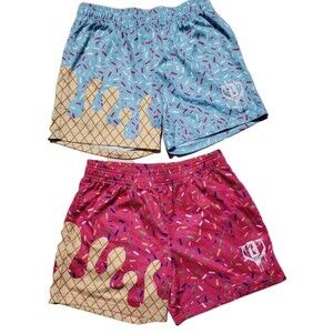 Men's Athletic Ice Cream Cone Print Shorts - Blue & Pink